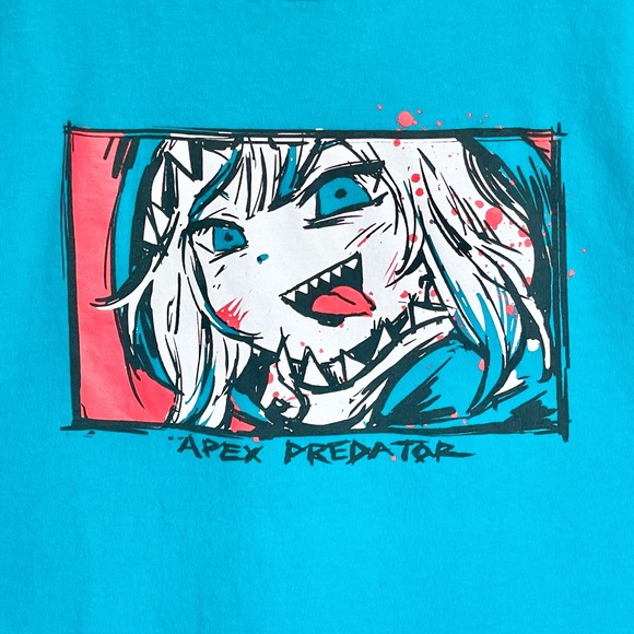 Omocat x hololive Gawr Gura Apex Predator Blue Anime T Shirt Adult size Medium - Picture 4 of 9